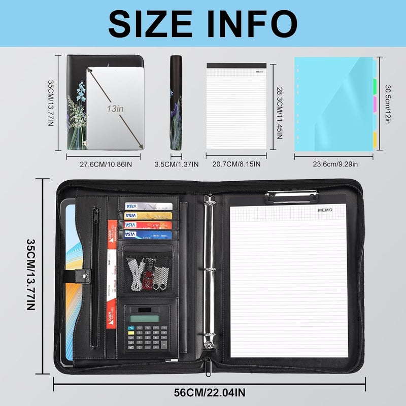 Eshow Portfolio Organizer - 3 Ring Binder with Zipper, Vegan Leather Business Padfolio Folder with Notepad Includes 5 Color Sheet Protectors for Documents Files for Men Women - Image 4